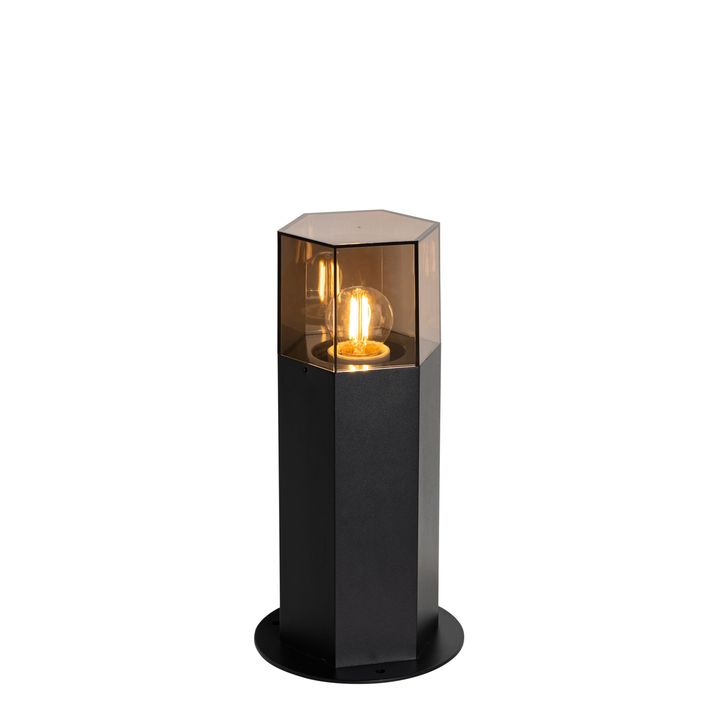 Aussen-Stehleuchte schwarz mit Rauchglas sechseckig 30 cm - Denmark