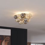 Design Plafondlamp Zwart met Amber en Smoke Glas 6-lichts - Uvas