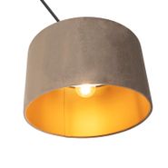 Suspension-noire-avec-abat-jour-en-velours-taupe-et-or-35-cm---Blitz