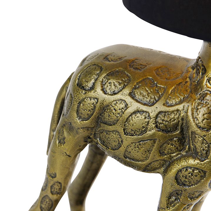 Vintage vloerlamp messing stoffen kap zwart - Animal Giraf To