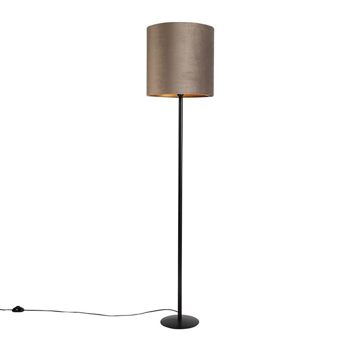 Gulvlampe sort med taupe og gull fløyels skjerm 40 cm - Simplo