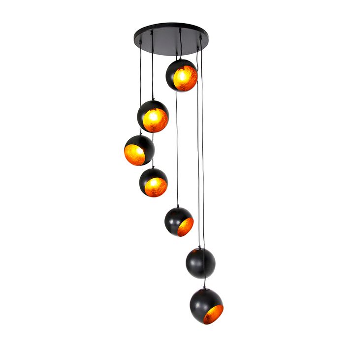 Hanglamp zwart met gouden binnenkant 7-lichts - Crooked Cluster