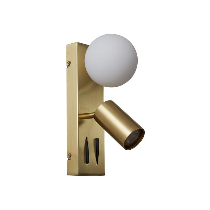 Lampă de perete modernă din alamă cu 2 lumini, reglabilă, cu port USB-C - Lesly