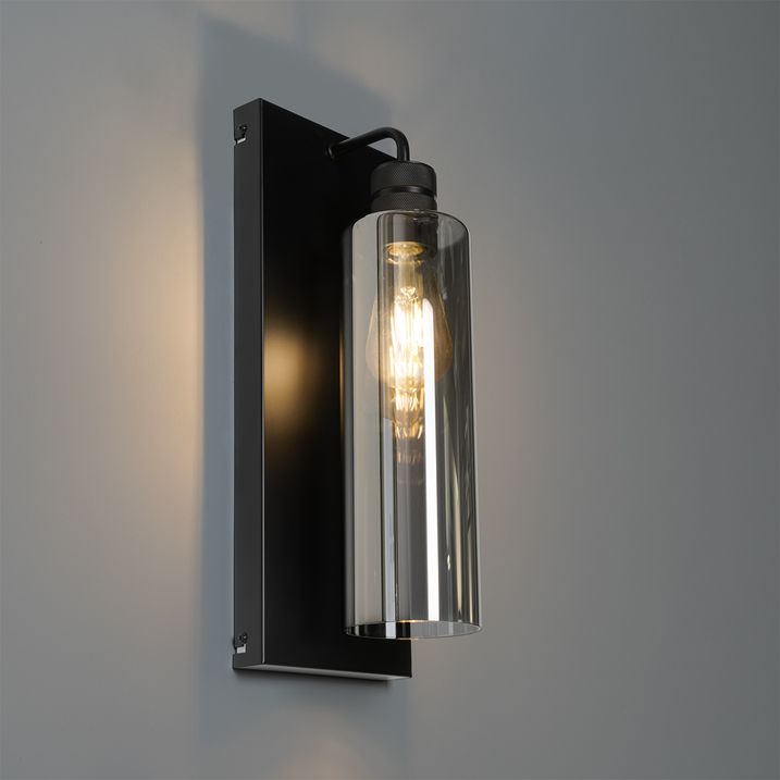 Moderne wandlamp zwart met smoke glas - Stavelot