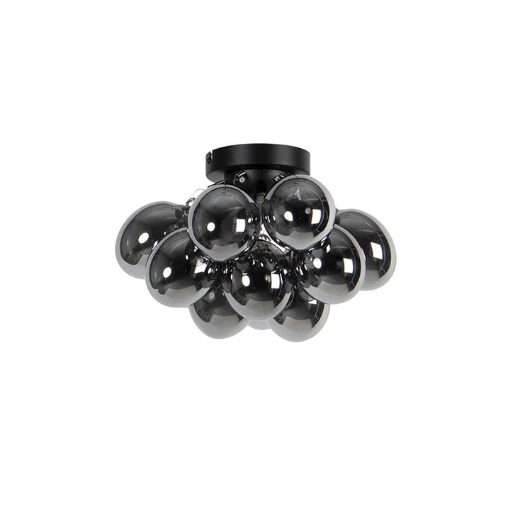Design plafondlamp zwart met smoke glas 3-lichts - Uvas