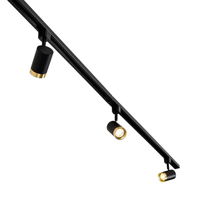 Viedā sliežu apgaismojuma sistēma ar 5 prožektoriem melnā un zelta krāsā 1-fāze, iekļ. 5 Wifi GU10 50mm - Iconic Jeana