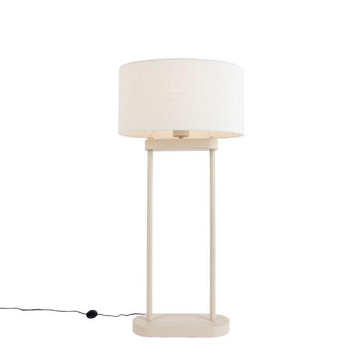 Lattiavalaisin beige soikealla valkoisella pellavavarjostimella 35cm - Thijmen