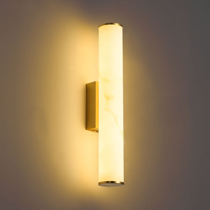 Japandi wandlamp messing en alabaster incl. LED 3-staps dimbaar - Josephine