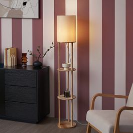 Modern Floor Lamp Wood with Beige Shade - Stojon