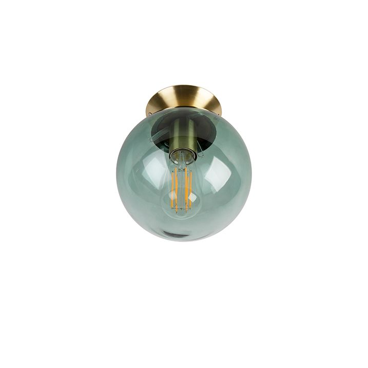 Art Deco taklampe messing med grønt glass - Pallon