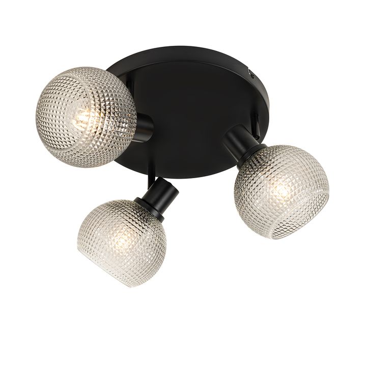 Design-Strahler schwarz mit Rauchglas 3-Licht rund - Chico
