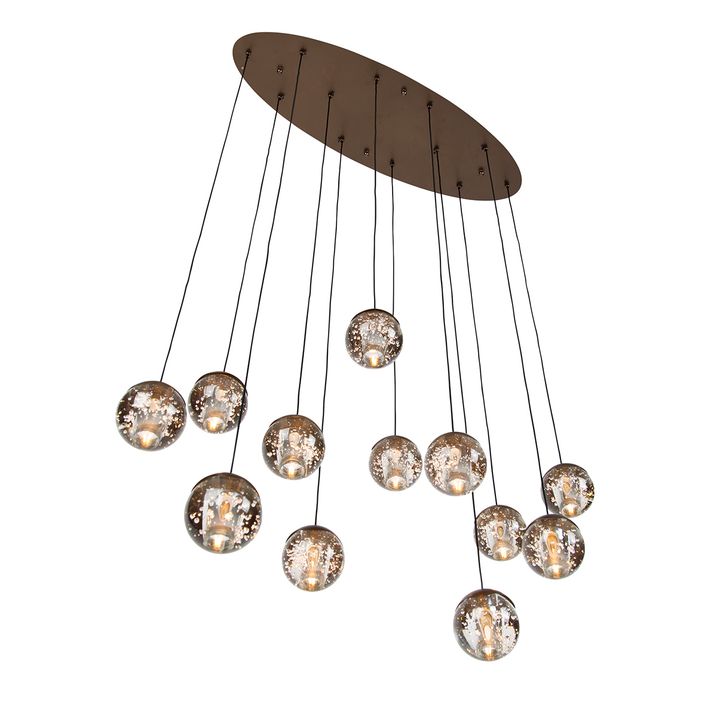 Designerska lampa wisząca w kolorze ciemnego brązu z przezroczystym szkłem, 12 świateł - Inge
