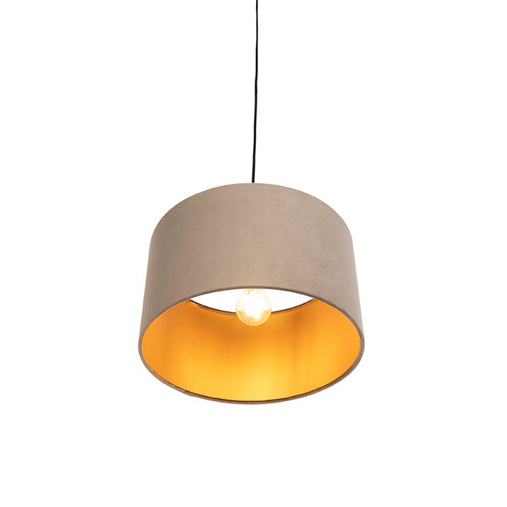 Hengende lampe med taupe fløyels skjerm med gull 35 cm - Combi
