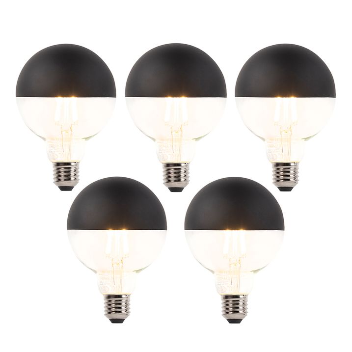 5 vnt. E27 reguliuojamo LED šviesos šaltinio rinkinys G95 juodas 550lm 2700K