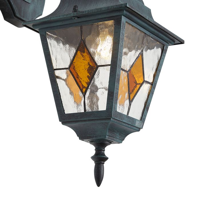Lanterna da parete vintage da esterno nera con verde antico IP44 - Antigua Down