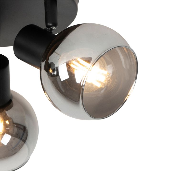 Takspotlight svart med rökglas 3-ljus - Vidro