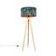 Moderní-stojací-lampa-dřevěná-s látkovým-stínítkem-černý-páv-50-cm---Tripod-Classic
