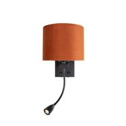 Wandlamp-zwart-met-flexarm-en-kap-oranje-met-gouden-binnenkant-18cm---Brescia-Combi