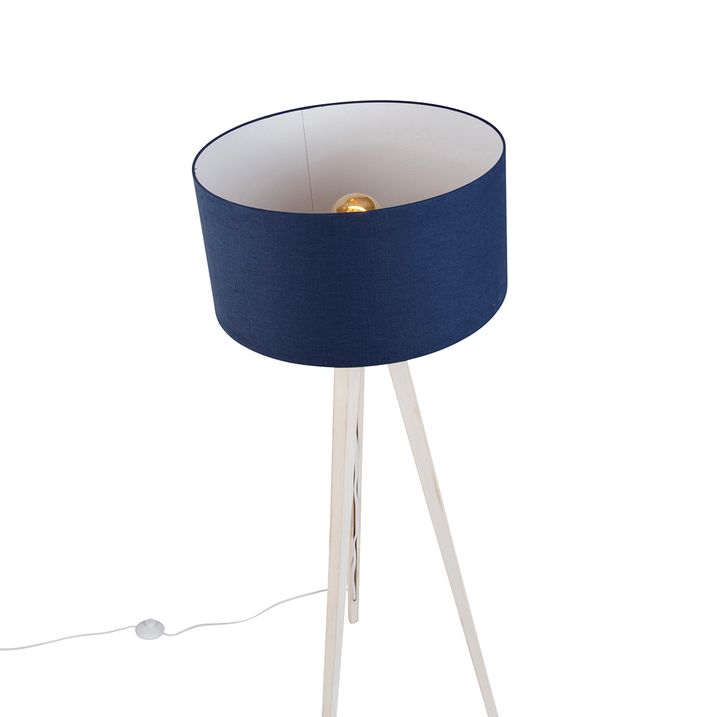 Stojací lampa na trojnožce bílá s tmavě modrým látkovým stínidlem 50 cm - Tripod Classic