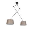 Pendelleuchte-schwarz-mit-Leinen-Schirmen-Taupe-35-cm-2-Licht---Blitz