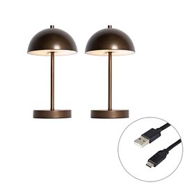 Juego de 2 lámparas de mesa de exterior bronce oscuro recargables con LED regulable en 3 pasos - Keira
