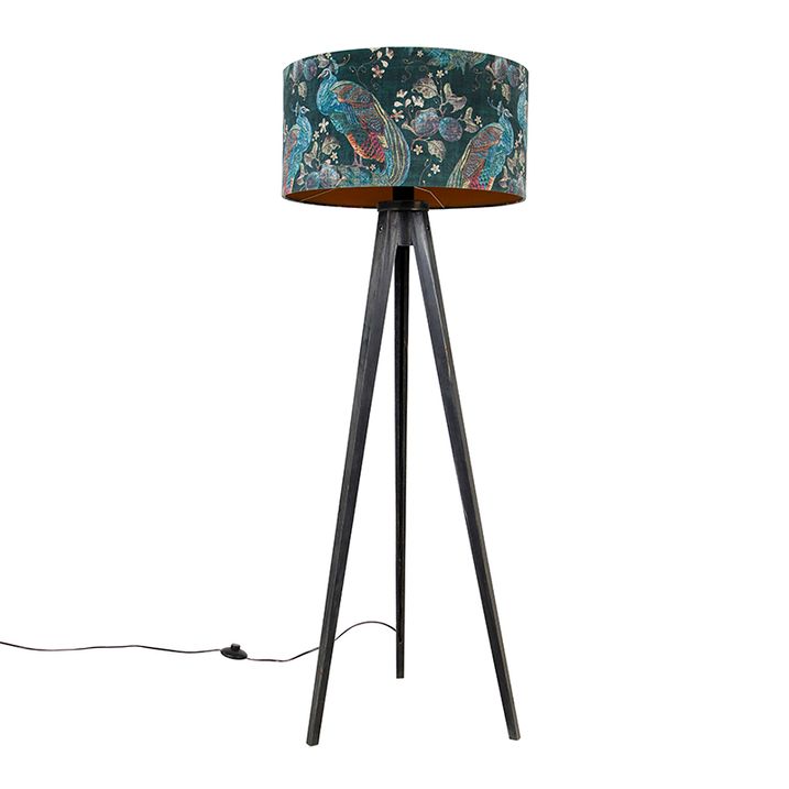 Gulvlampe stativ svart med skjerm påfugl 50 cm - Tripod Classic