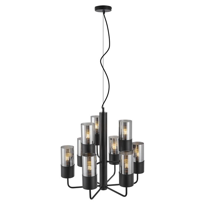 Lustre moderne noir avec verre fumé 9 lumières - Laura