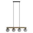 Smart-Pendant-Lamp-Black-with-Wood-and-Smoke-Glass-4-Lights-Incl.-WiFi-A60---Aleks