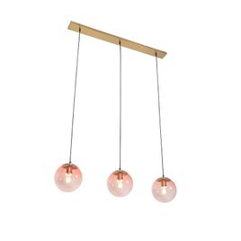 Art Deco ripplamp messingust roosa klaasiga 3-valgusti - Pallon