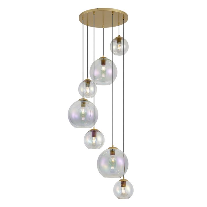 Art Deco Hanglamp Goud met Regenboog Glas 7-Lichts - Sandra