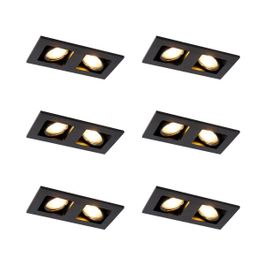 Set van 6 Inbouwspot zwart rechthoekig 2-lichts - Qure