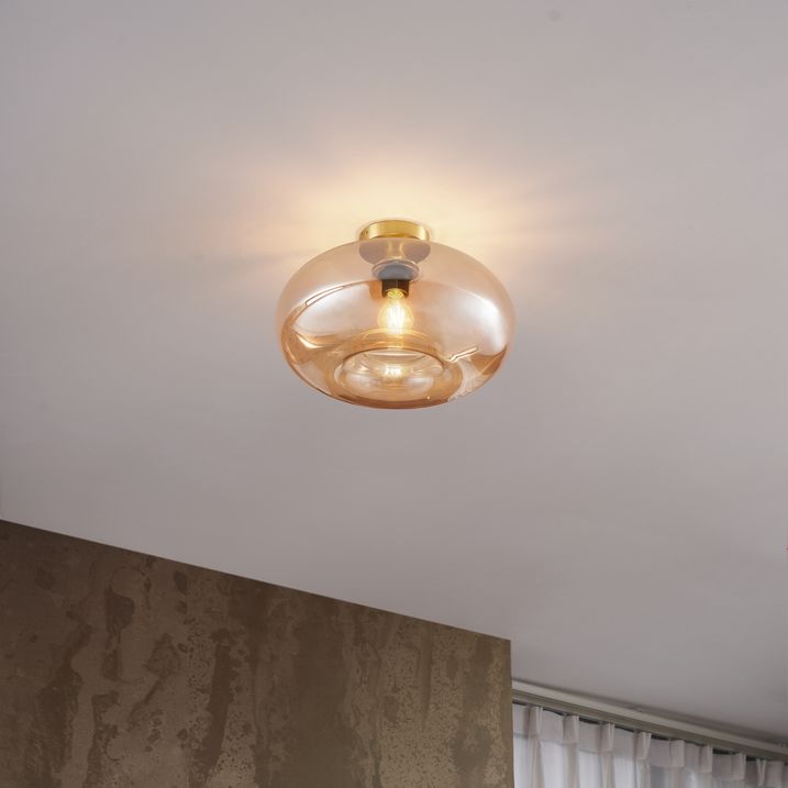 Art Deco loftslampe messing med ravfarvet glas 40 cm - Busa