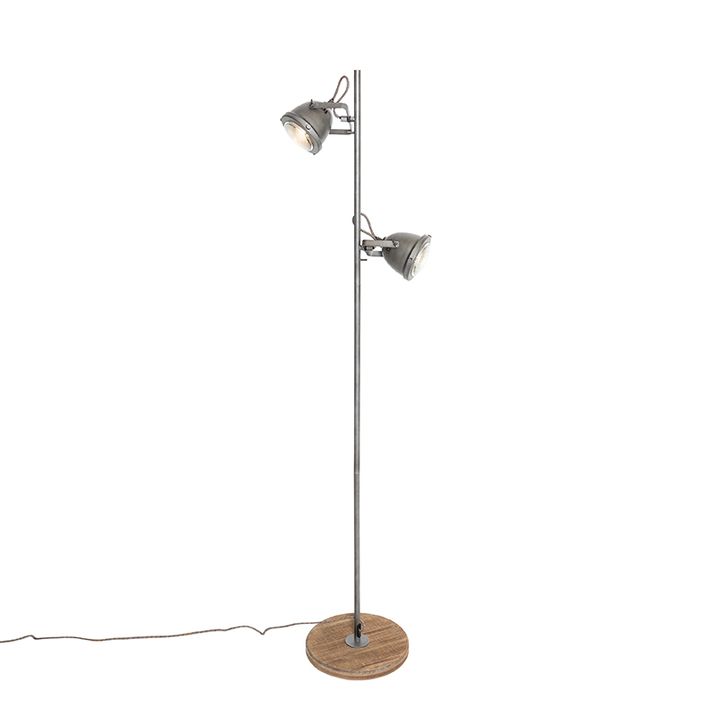 Lampadaire industriel en acier et bois 2 lumières - Emado