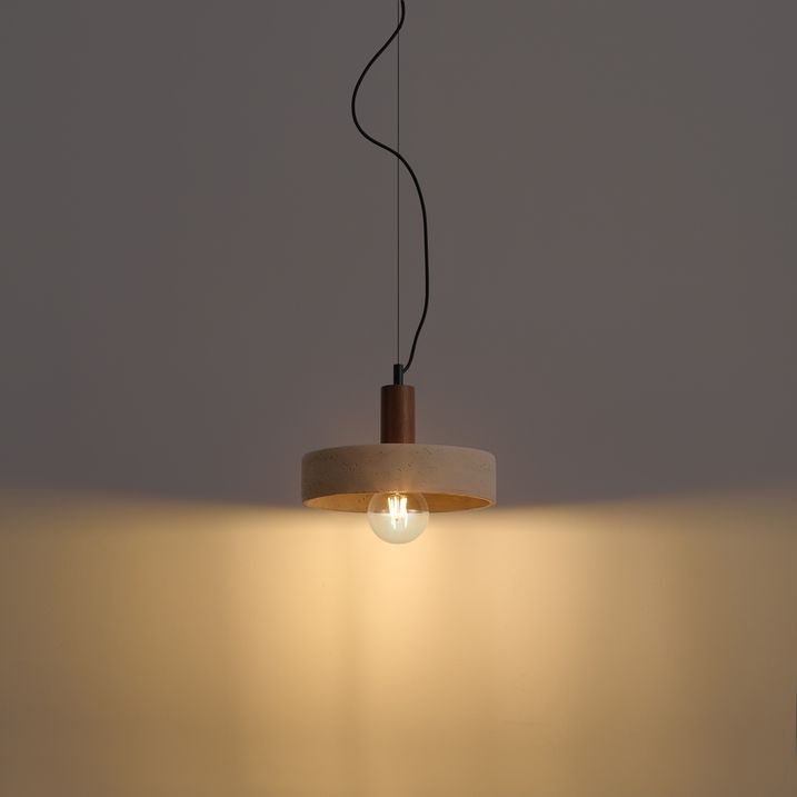 Japandi hanglamp walnoot hout met beige kap 30cm - Henge