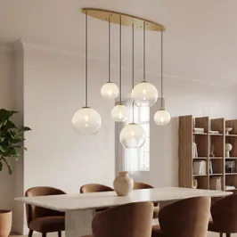 Підвісний світильник Hotel Chic латунний з білим склом прямокутний 6-ламповий - Misty