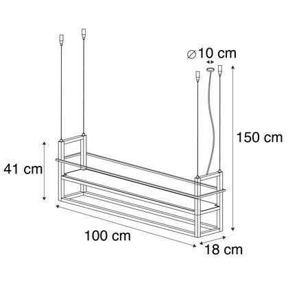 Industrial Pendant Light Black with Wood and Rack 4-Light - Cage Rack ...