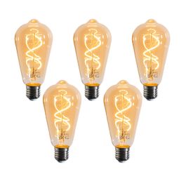 Set of 5 E27 Dimmable LED Bulbs Spiral Filament ST64 Gold 4W 270 lm 2100K