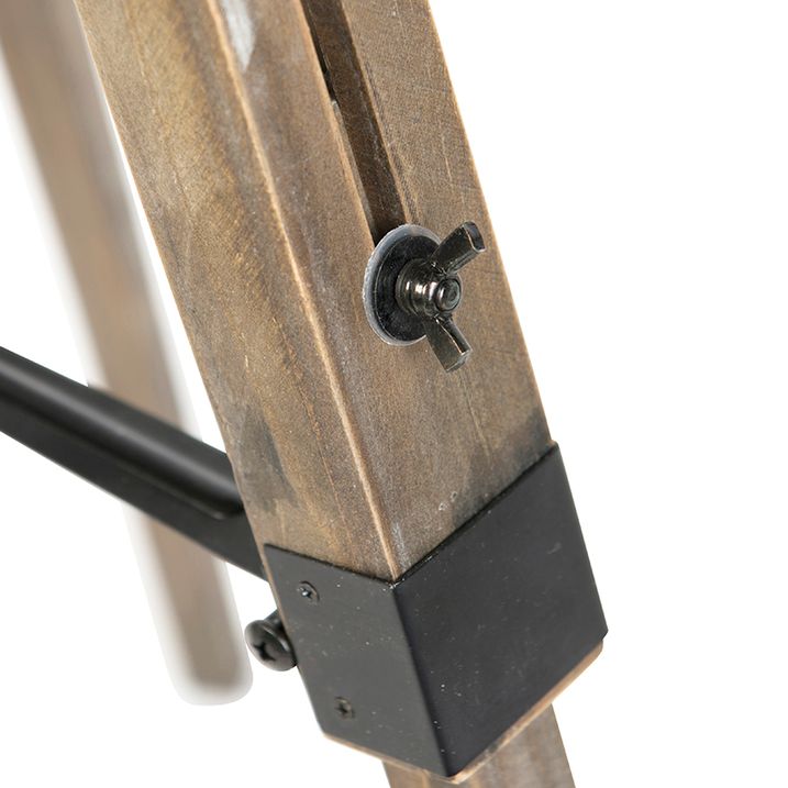 Industrial Floor Lamp on Wooden Tripod with Grey Lampshade - Laos