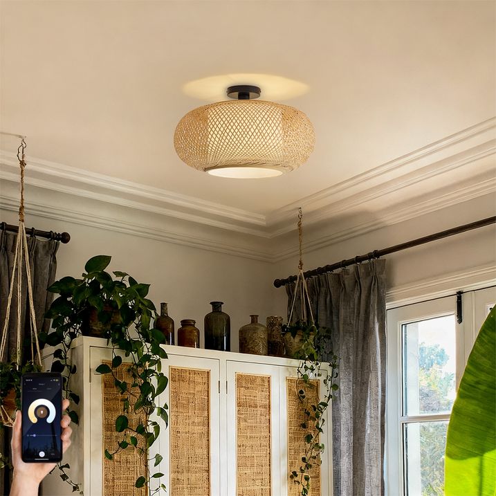 Pametna plafonska lampa od bambusa sa bijelom unutrašnjošću uklj. WiFi A60 - Liva