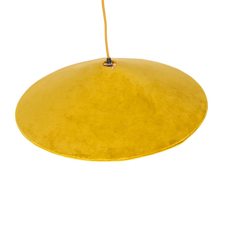 Landelijke hanglamp geel velours met rotan 60cm - Frills Can