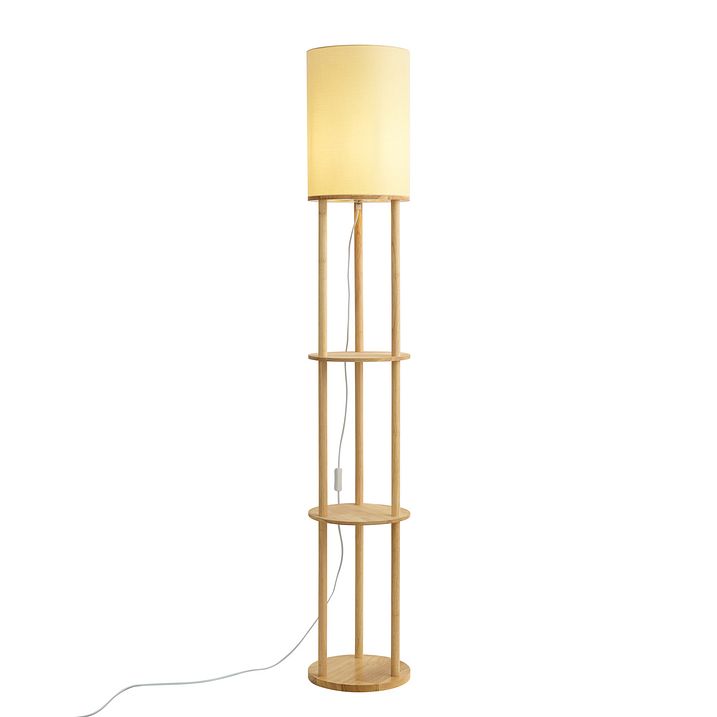 Modern Floor Lamp Wood with Beige Shade - Stojon