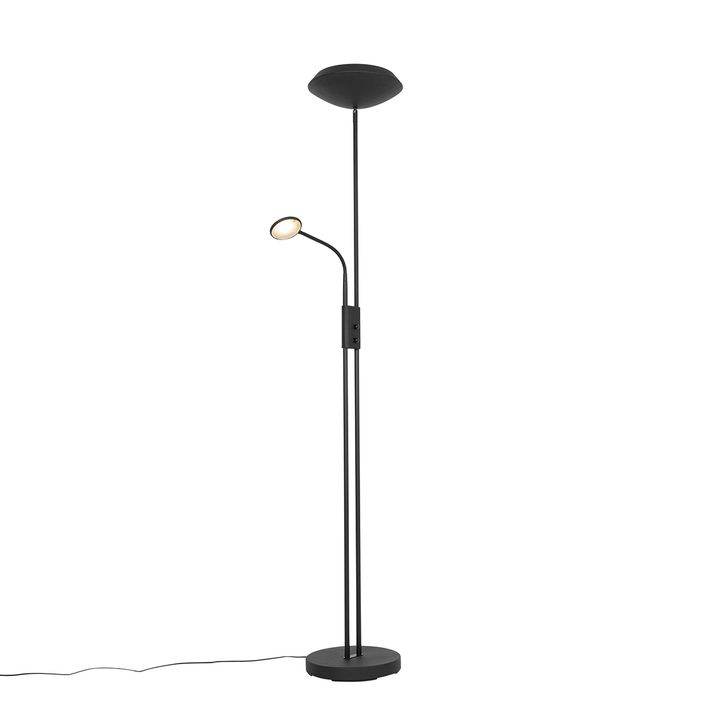 Lampada da terra nera con LED e dimmer con luce di lettura - Fez