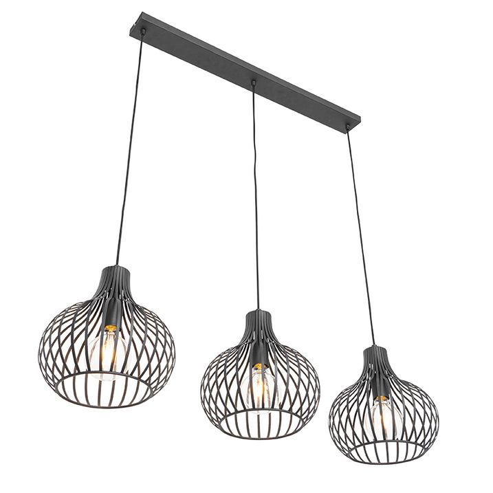 Lampada a sospensione moderna nera 3 luci - Saffira