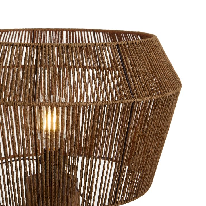 Vloerlamp walnoot hout met bruine papieren touw kap 50/50/30 - Tripod Classic
