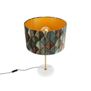 Tafellamp-messing-met-velours-lampenkap-blad-dessin-met-gouden-binnenkant---Kaso