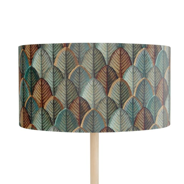 Wooden Floor Lamp with Oval Velvet Shade Leaf Design 50cm - Mels