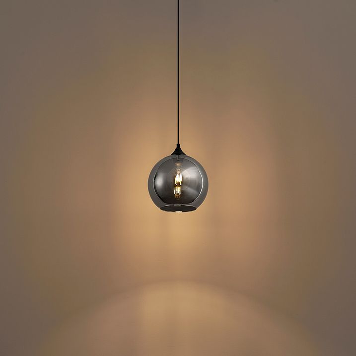 Candeeiro suspenso Art Deco preto com vidro fumado - Wallace
