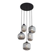 Lampă-suspendată-de-design-neagră-cu-sticlă-fumurie-5-lumini---Ana