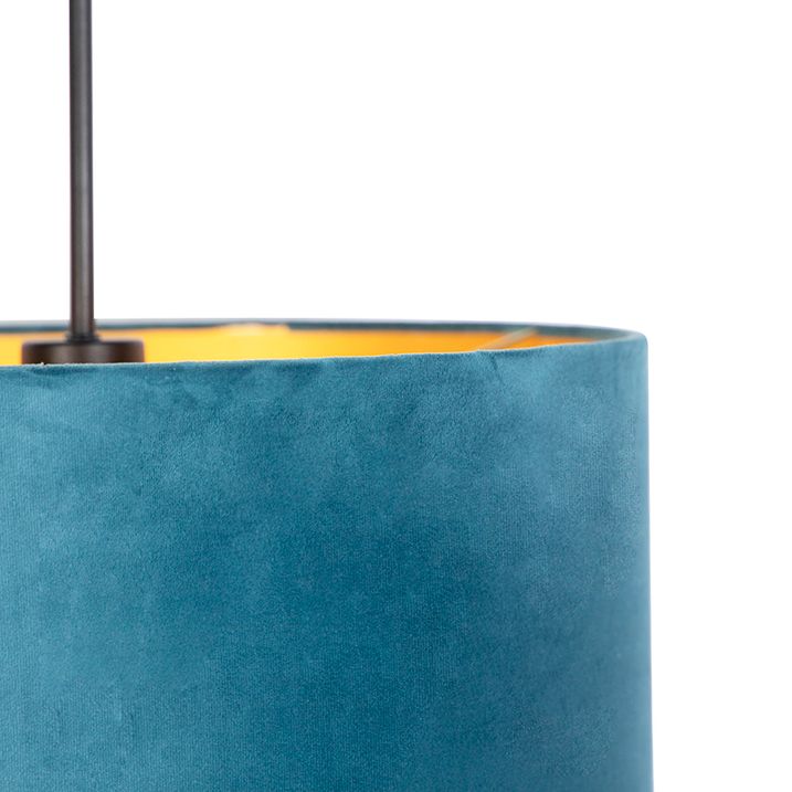 Lampa wisząca z abażurem z niebieskiego weluru ze złotem 40 cm - Combi