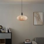 Japandi hanglamp zwart met bruine stoffen kap - Bida